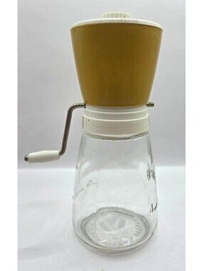 Vtg Federal Housewares Nut Grinder Glass Jar Harvest Gold Made In USA Yellow